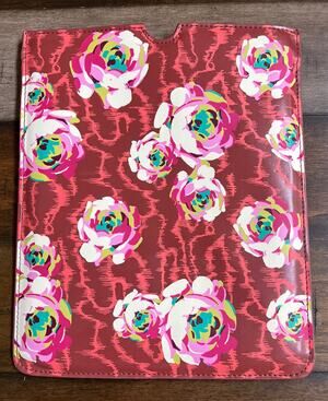 AMY BUTLER RED FLOWER Floral Faux Leather iPad Tablet Sleeve EUC 10”x8”